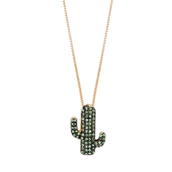 KSK Jewelry - Cactus Pave Crystal Pendant Gold Chain Necklace 🌵